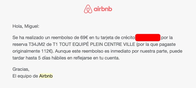 Airbnb reembolso